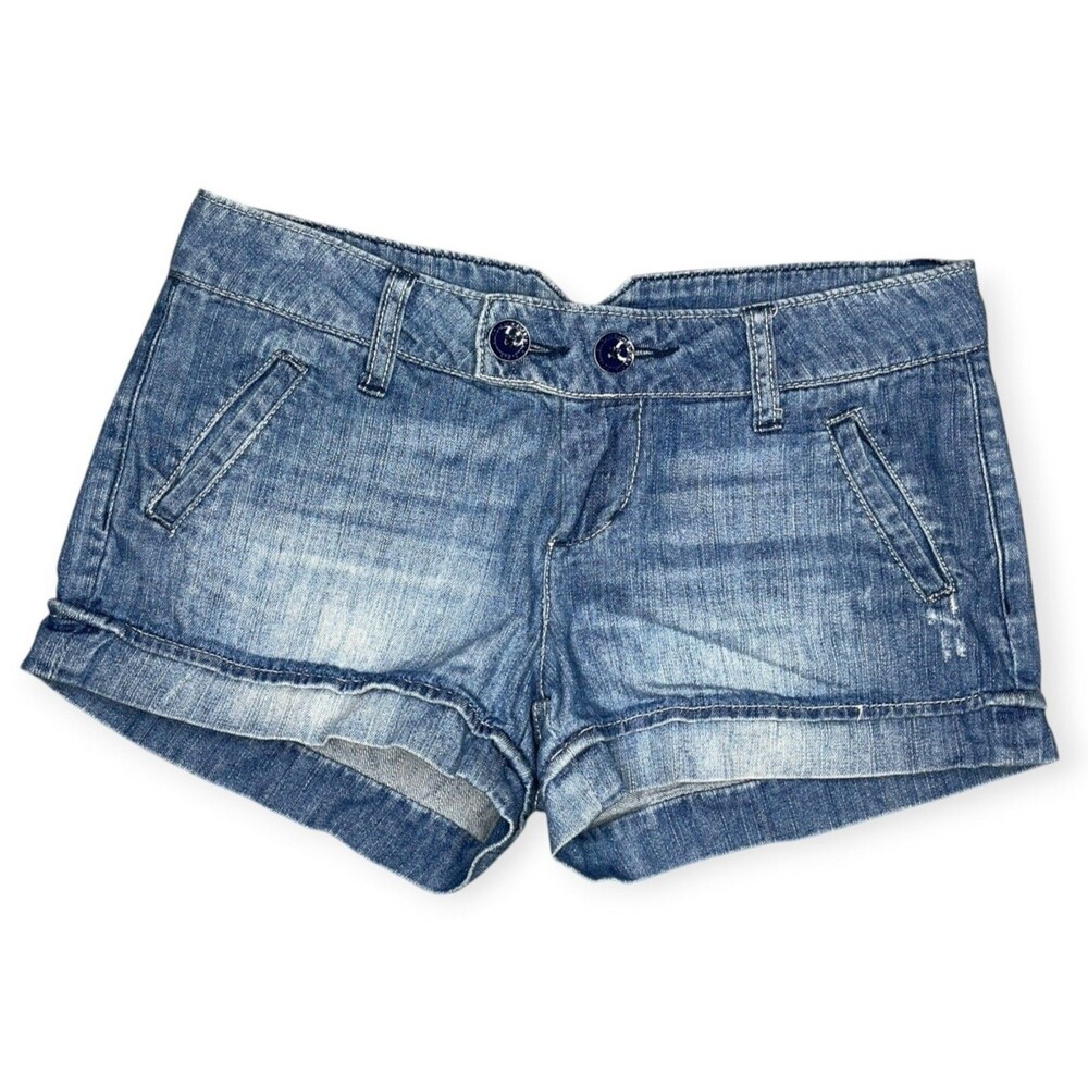 Vtg Y2K American Eagle Denim Low Rise Shorts Womens 30" Low Rise Double Button